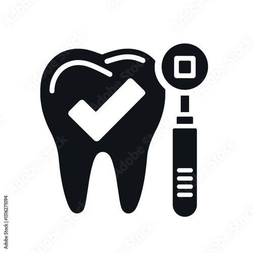 Tooth with a checkmark and dental instrument indicating successful treatment