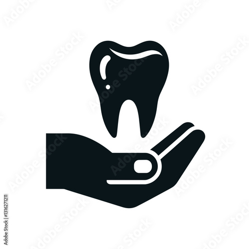 The hand holding the tooth symbolizes taking care of dental health