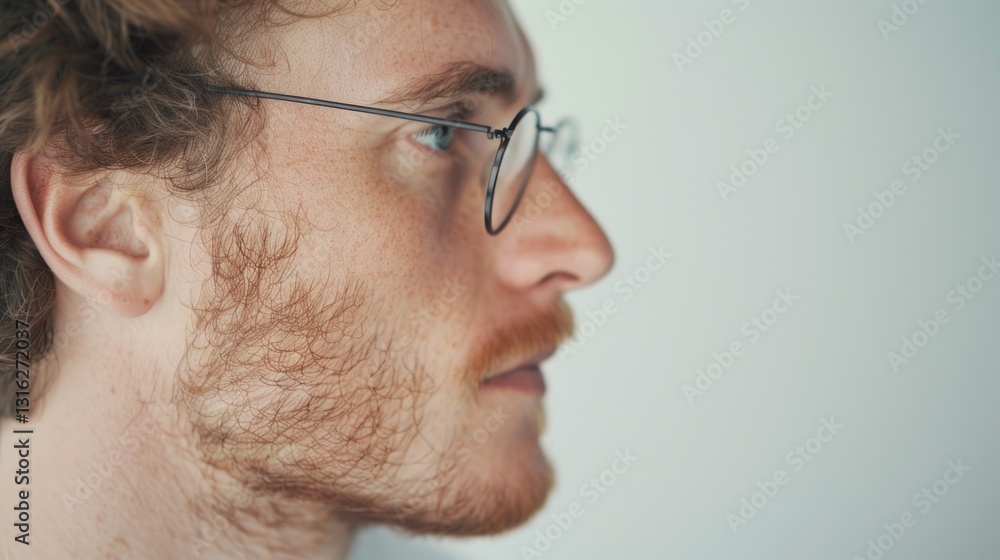 Obraz premium A bearded man looking forward, wearing glasses.