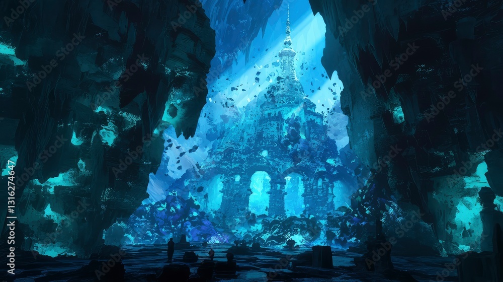 Obraz premium Enigmatic Underwater Ruins A Submerged City Beckons from the Depths