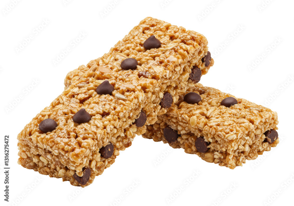 Isolated Two Granola Bars with Chocolate Chips Isolated Two Granola Bars with Chocolate Chips