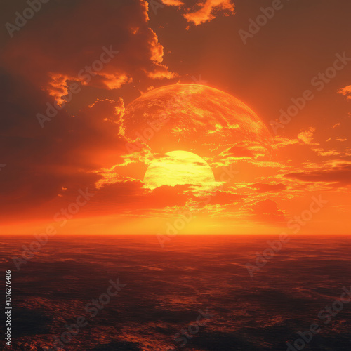 Orange Sunset, Sky and Planet background