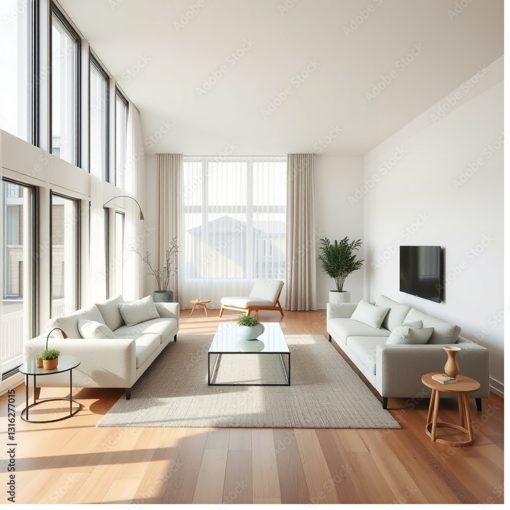 AI-Enhanced Modern Minimalist Living Room with Natural Light AI-Enhanced Modern Minimalist Living Room with Natural Light