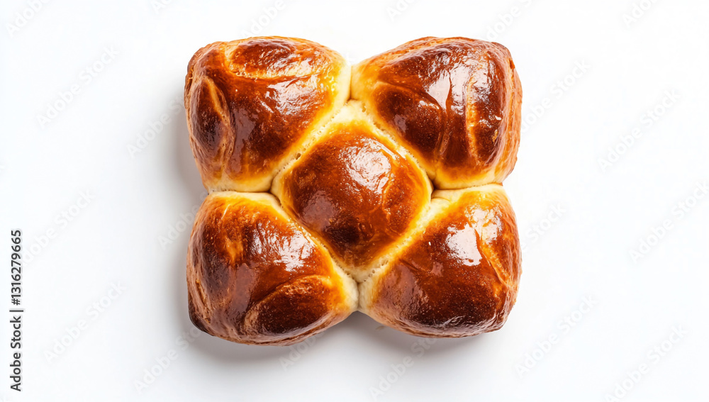 Golden Brown X-Shaped Buns – Top View on White Background Golden Brown X-Shaped Buns – Top View on White Background