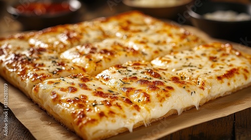 Wallpaper Mural Three crispy golden sticks of mozzarella cheese, nestled on a bed of cardboard paper, reveal a symphony of molten delight as the cheese is creamy texture stretches and oozes, a testament to culinary Torontodigital.ca