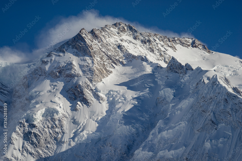 Obraz premium View of Nanga Parbat from nearest lodge at Fairy Meadows. Nanga Parbat, meaning 