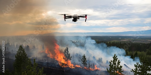The drones are flying over the forest, capturing footage of the fires.