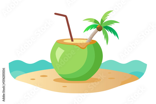 Tropical Coconut Water with Straw – Beachside Bliss