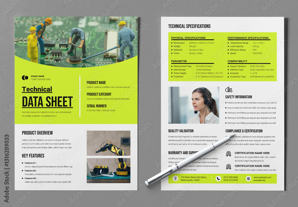 Technical Product Data Sheet Template Layout Stock Template | Adobe Stock