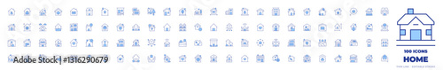 100 Home Icons Collection. Line Duotone style, editable stroke. home, multifamily house, smart house, solar house, work from home, home insurance, eco house