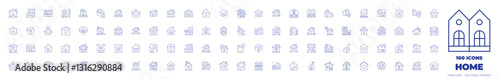 100 Home Icons Collection. Thin line icon. Editable stroke. home, house, multifamily house, modern house, working at home, shared housing, smart house