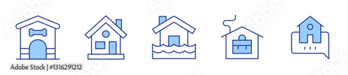 flooded house, working at home, home, dog house, house. Home Icon vector illustration. Line Duotone style. Editable stroke
