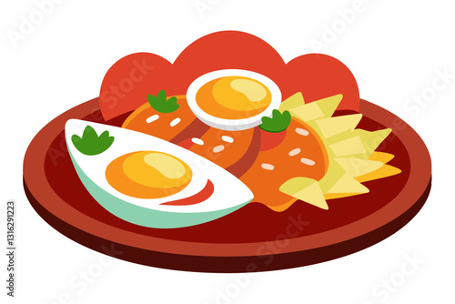 Mexican Chilaquiles Platter with Eggs, Salsa Roja & Queso Fresco – Vector Design