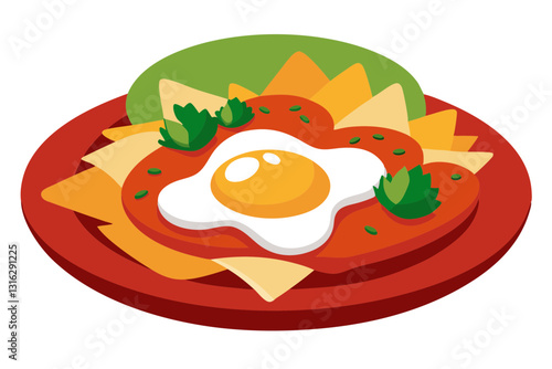 Delicious Mexican Chilaquiles with Salsa Roja, Eggs & Queso Fresco Vector Illustration