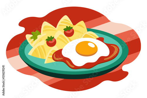 Mexican Chilaquiles Platter with Eggs, Salsa Roja & Queso Fresco – Vector Design