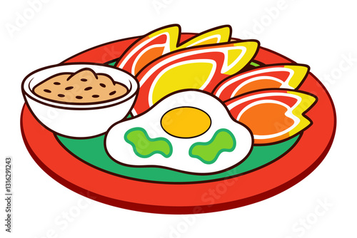Mexican Chilaquiles Platter with Eggs, Salsa Roja & Queso Fresco – Vector Design