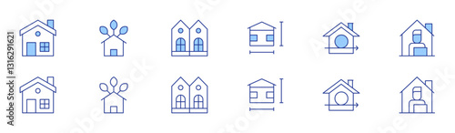 Home icon set in two styles, Duotone and Thin Line style. Editable stroke. home, eco house, house plan, work from home, twin