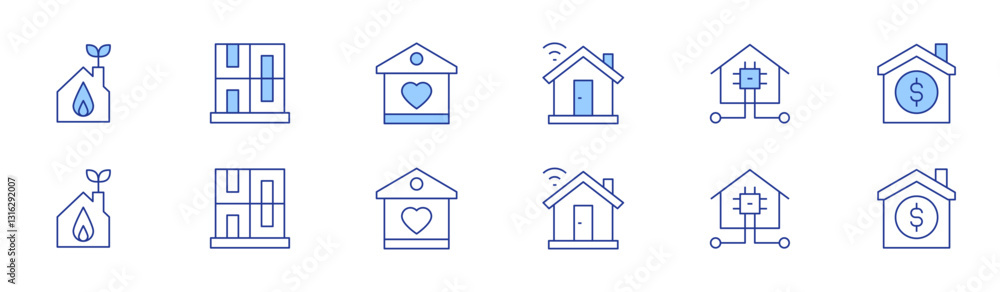 Home icon set in two styles, Duotone and Thin Line style. Editable stroke. house, home, smart home, family Home icon set in two styles, Duotone and Thin Line style. Editable stroke. house, home, smart home, family