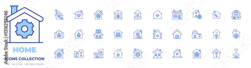 Home icons collection. Line Duotone style, editable stroke. house, modern house, working at home, home, solar house, eco house, work from home, bird house