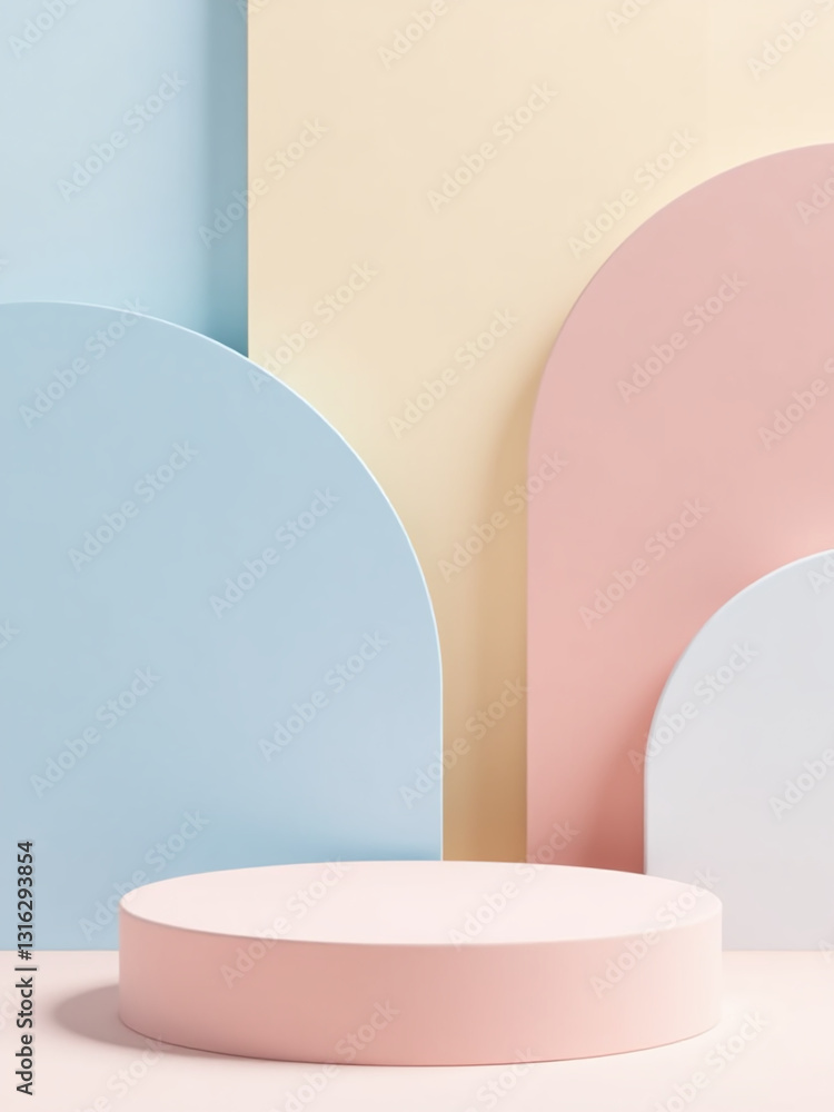 Realistic 3d Vector Background Featuring Beige, Blue, Pink, And White Geometric Shapes, Minimal Podium Design For Product Showcase Mockups. Realistic 3d Vector Background Featuring Beige, Blue, Pink, And White Geometric Shapes, Minimal Podium Design For Product Showcase Mockups.