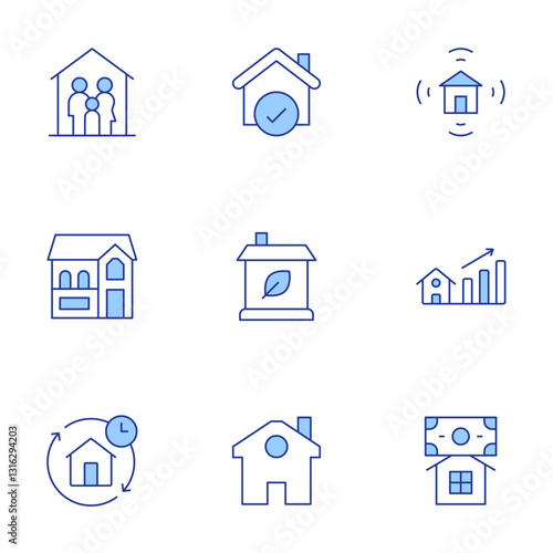 Home icons set. Line Duotone style, editable stroke. home, eco house, home insurance, smart home, house, value, family