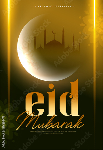 eid mubarak wishes card with creative half moon