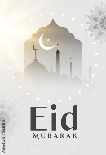 eid mubarak greeting grey template for islamic festive