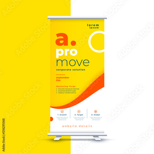white and yellow rolled up standee poster for corporate marketing