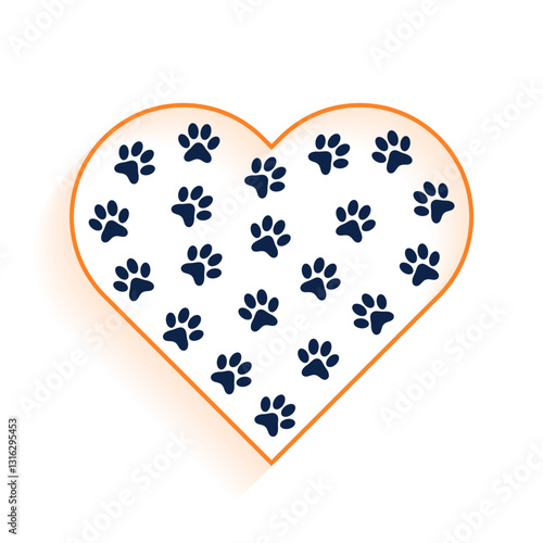 cute heart frame with paw footprint background