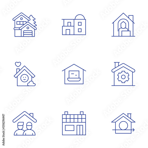 Home icons set. Thin Line style, editable stroke. house, working at home, solar house, work from home, home repair, home, real estate