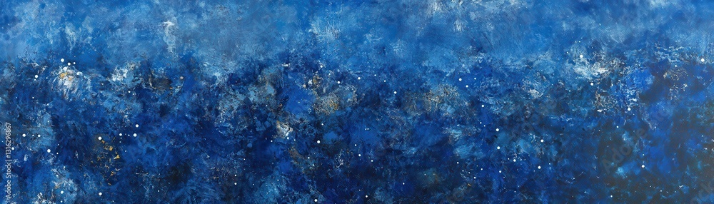 Fototapeta premium A vibrant abstract painting featuring a dynamic interplay of deep blue and crisp white hues, adorned with numerous scattered white dots that create a sense of movement and depth.