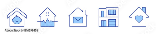 working at home, modern house, child, earthquake, home. Home Icon vector illustration. Line Duotone style. Editable stroke