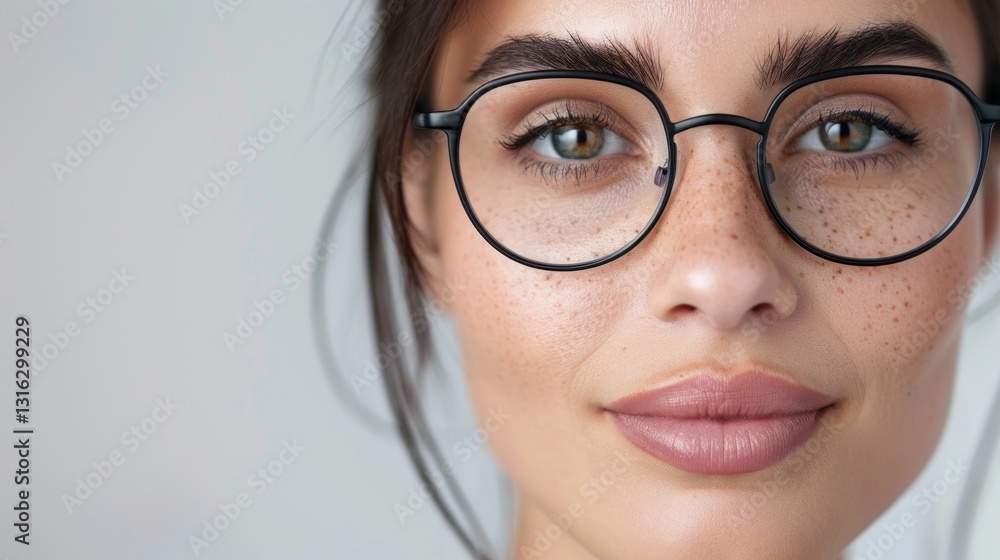 A woman with glasses, looking slightly off-camera, set against a blurred white background. A woman with glasses, looking slightly off-camera, set against a blurred white background.