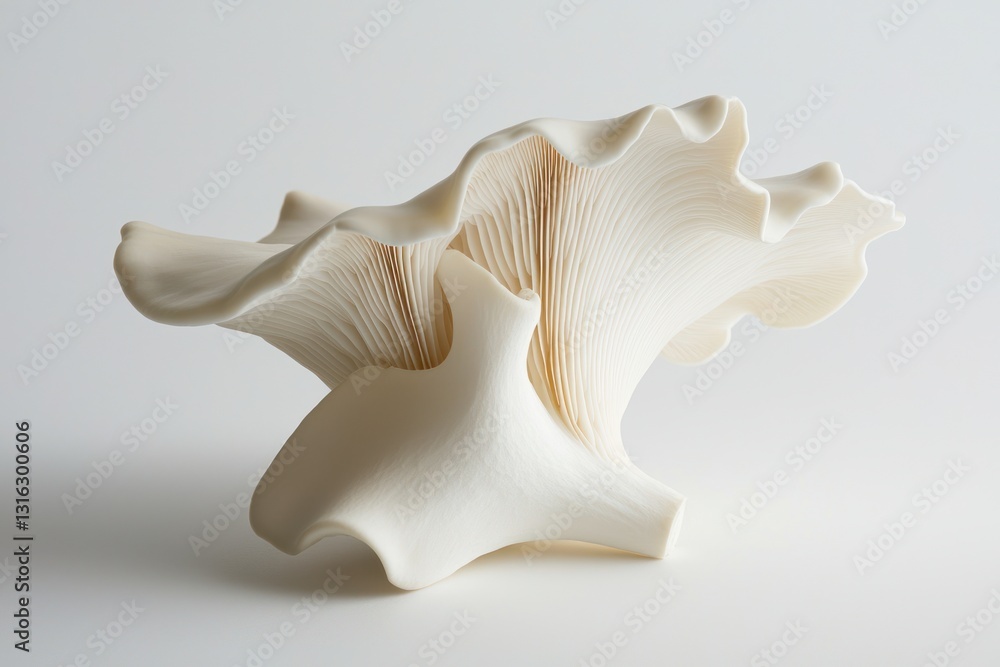 Elegant pristine oyster mushroom detailed texture on bright white backdrop culinary ingredient close up photo Elegant pristine oyster mushroom detailed texture on bright white backdrop culinary ingredient close up photo