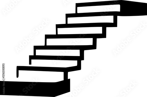 Floating staircase monochrome black and white minimalist modern surreal abstract conceptual 3D illustration design