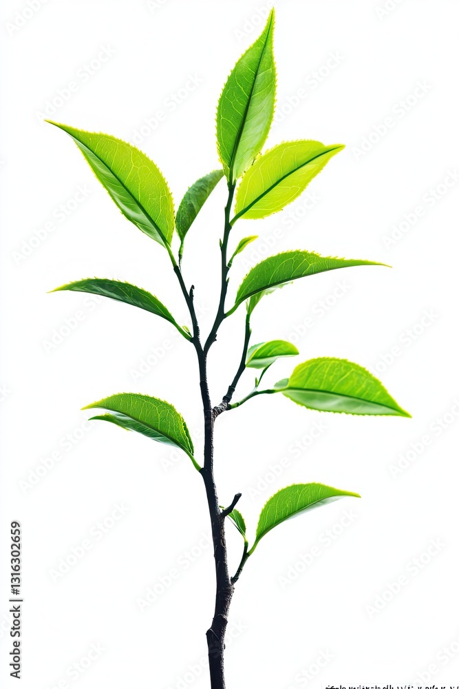 Photo of a tamarind bonsai tree with intricate branching isolated on white background