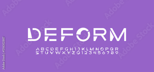 Font digital cyber alphabet, cyberpunk letters A, B, C, D, E, F, G, H, I, J, K, L, M, N, O, P, Q, R, S, T, U, V, W, X, Y, Z and futuristic numerals 0, 1, 2, 3, 4, 5, 6, 7, 8, 9, vector illustration