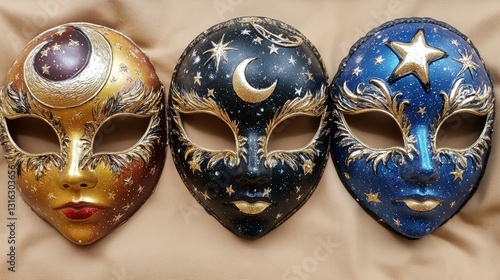 Obraz na płótnie 3 Celestial Masks: Moon Stars and Sky w salonie