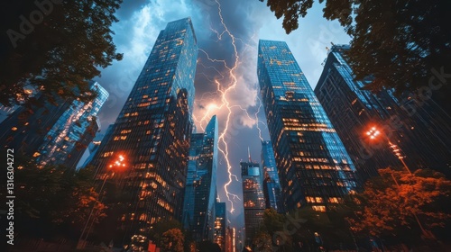 Wallpaper Mural Dramatic Lightning Strikes over Skyscrapers in Urban Landscape Torontodigital.ca