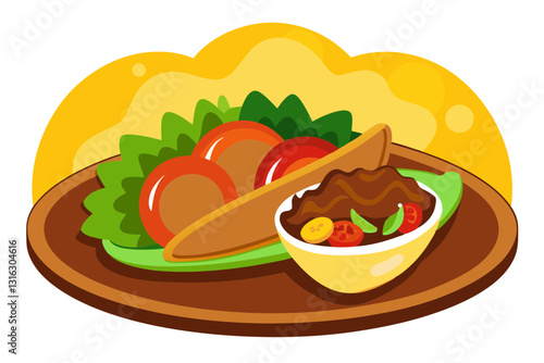 Sizzling Fajitas with Beef, Peppers, and Tortillas Illustration