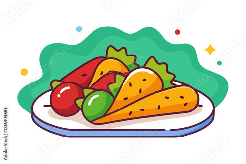Sizzling Fajitas with Beef, Peppers, and Tortillas Illustration