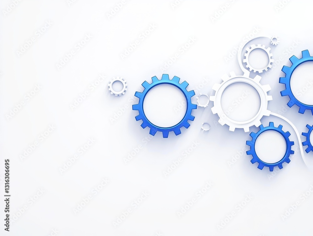 Blue and white gears arranged artistically on a clean background, symbolizing innovation Blue and white gears arranged artistically on a clean background, symbolizing innovation