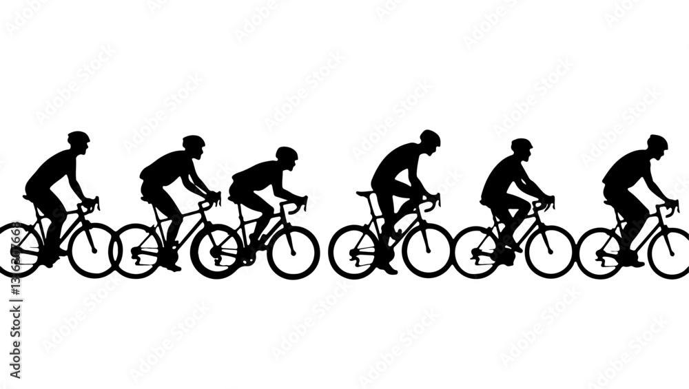 Fototapeta premium Silhouette of a man riding bicycle team, bike, bicycle, sport, silhouette, cycling, cyclist, vector, cycle, biker, people, mountain, biking, illustration, ride, wheel, race, woman, riding, black, exer