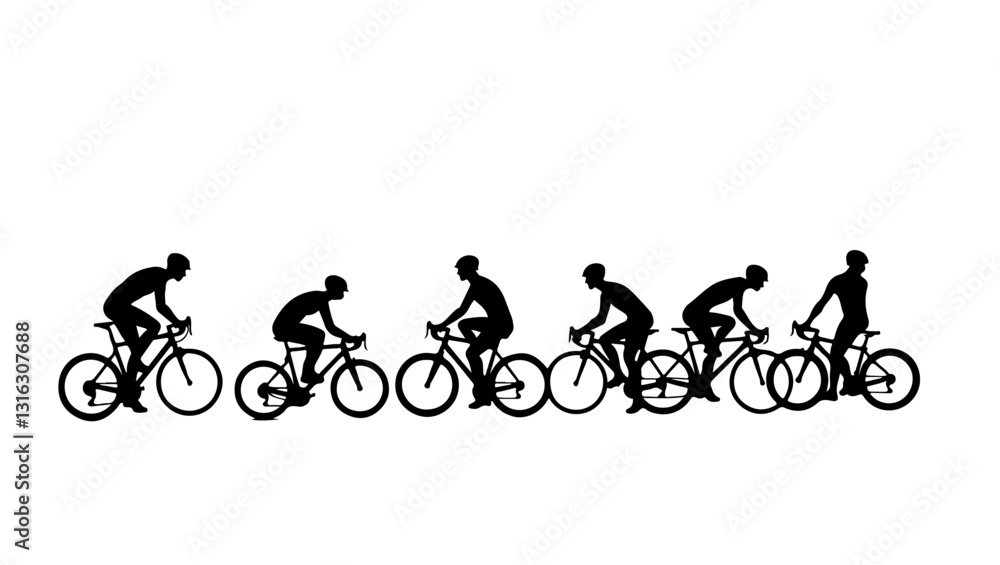Fototapeta premium Silhouette of a man riding bicycle team, bike, bicycle, sport, silhouette, cycling, cyclist, vector, cycle, biker, people, mountain, biking, illustration, ride, wheel, race, woman, riding, black, exer