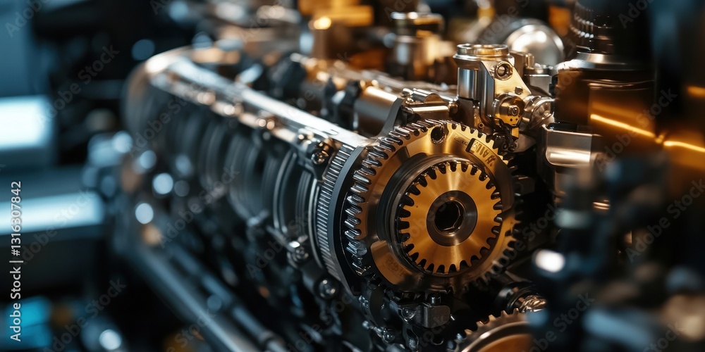 Close-Up of a High-Performance Engine Assembled in a Modern Factory Setting