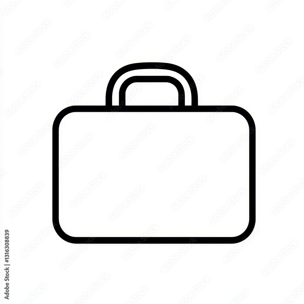 On a white background, a business briefcase is illustrated using basic black line art On a white background, a business briefcase is illustrated using basic black line art