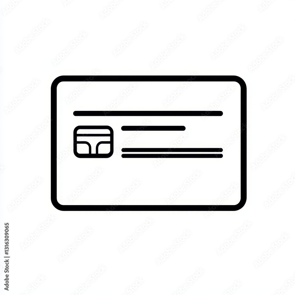 A credit card is illustrated in simple black lines on a white background A credit card is illustrated in simple black lines on a white background