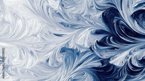 Frozen ice swirl pattern in navy and white, perfect for elegant, modern wallpaper designs.