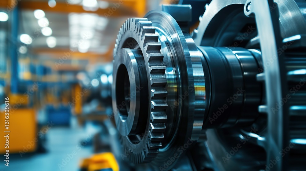 Gear Mechanism: Close-up of metal cogwheel in factory workshop for blurred background. Gear Mechanism: Close-up of metal cogwheel in factory workshop for blurred background.