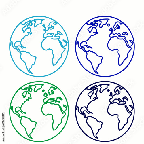 Outline Earths Thick Multiple Colours vector illustration